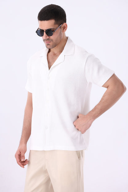 White Knitted Button Up Shirt