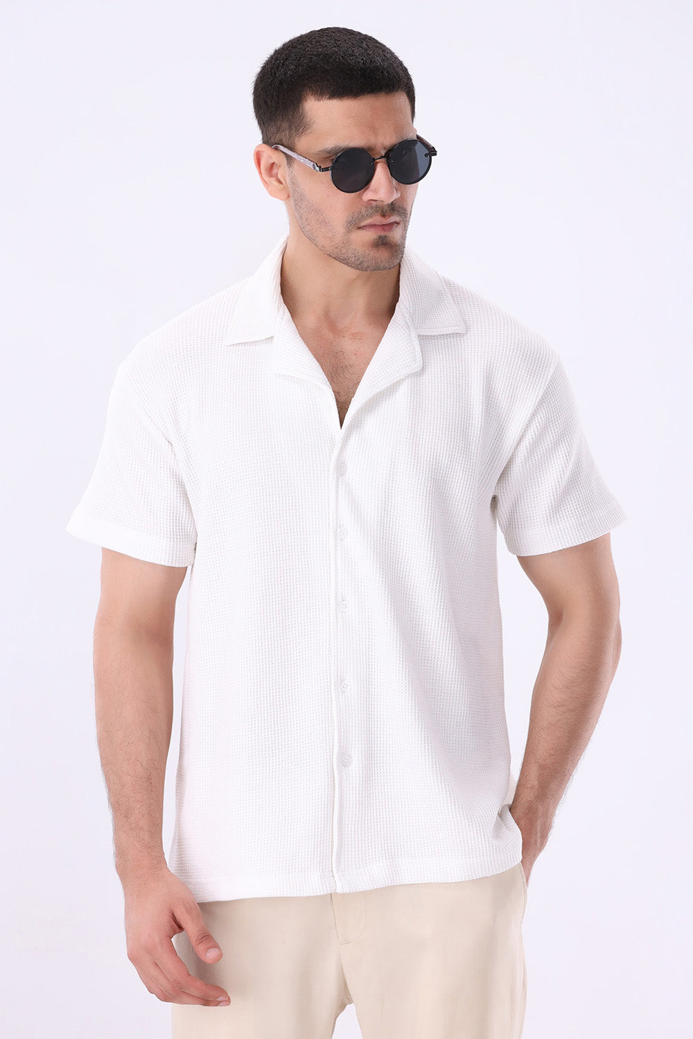 White Knitted Button Up Shirt