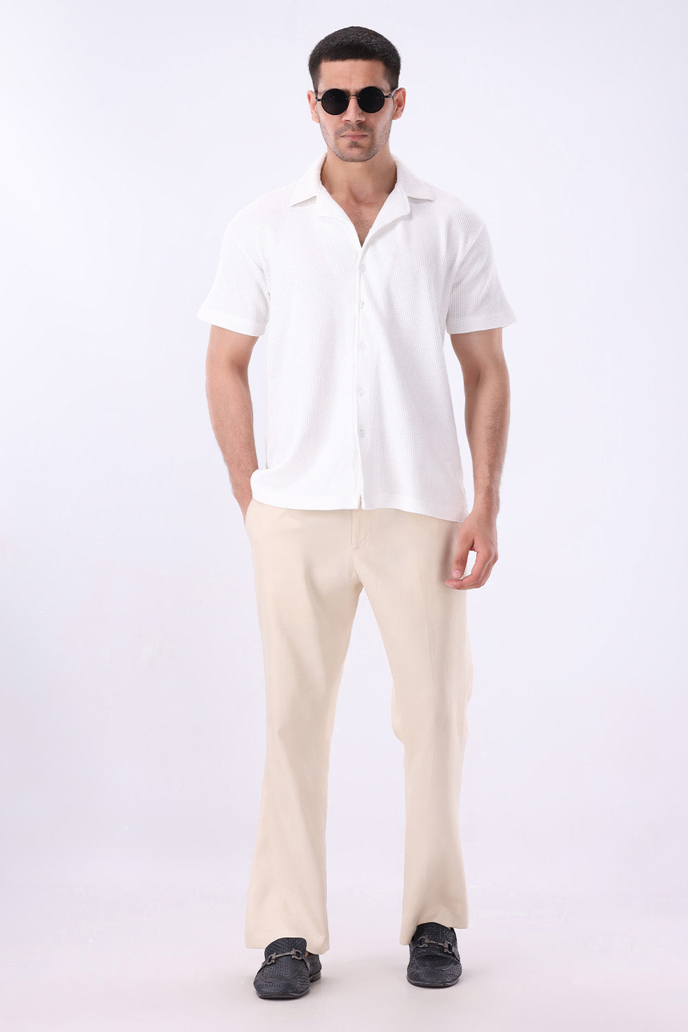 White Knitted Button Up Shirt