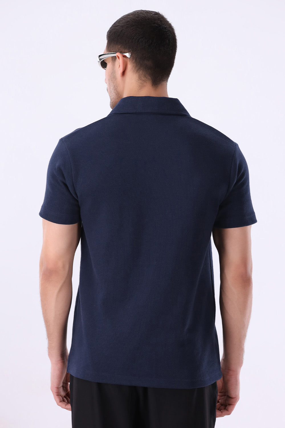 Navy Blue Knitted Button Up Shirt