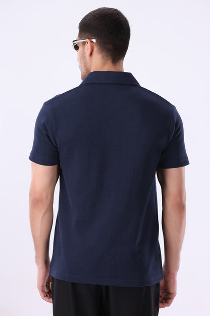 Navy Blue Knitted Button Up Shirt
