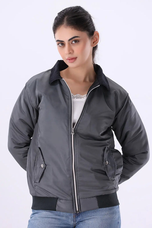 Charcoal Jacket with Corduroy Collar - W