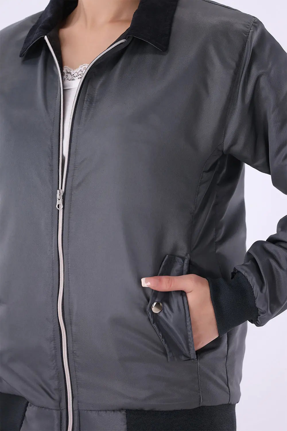 Charcoal Jacket with Corduroy Collar - W