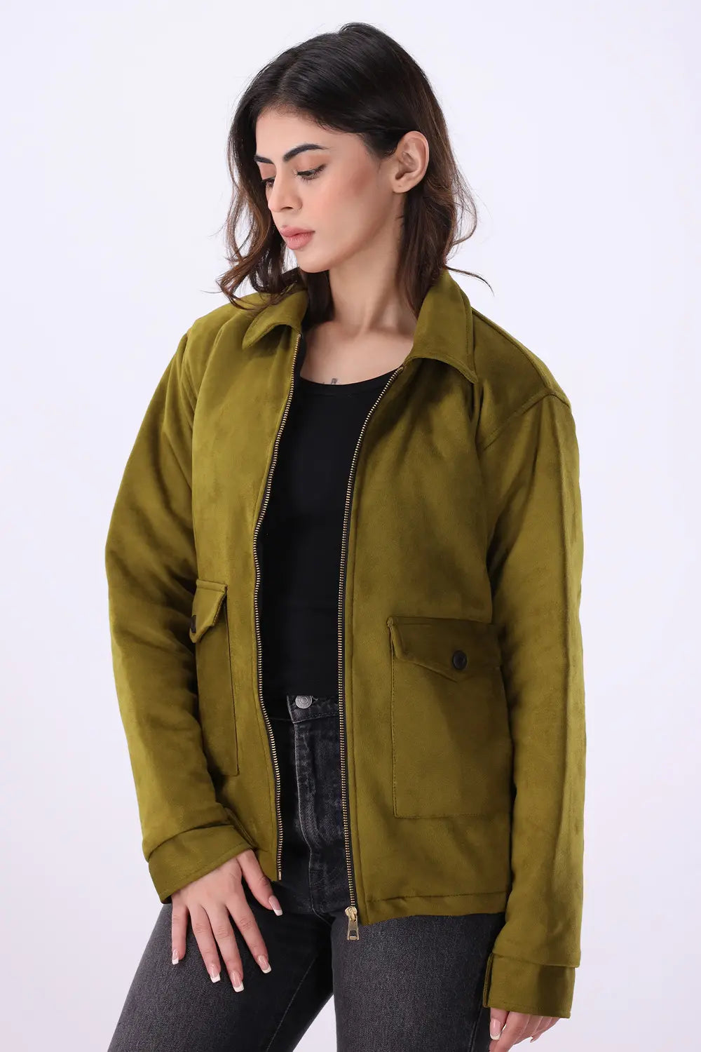 Olive Suede Jacket - W