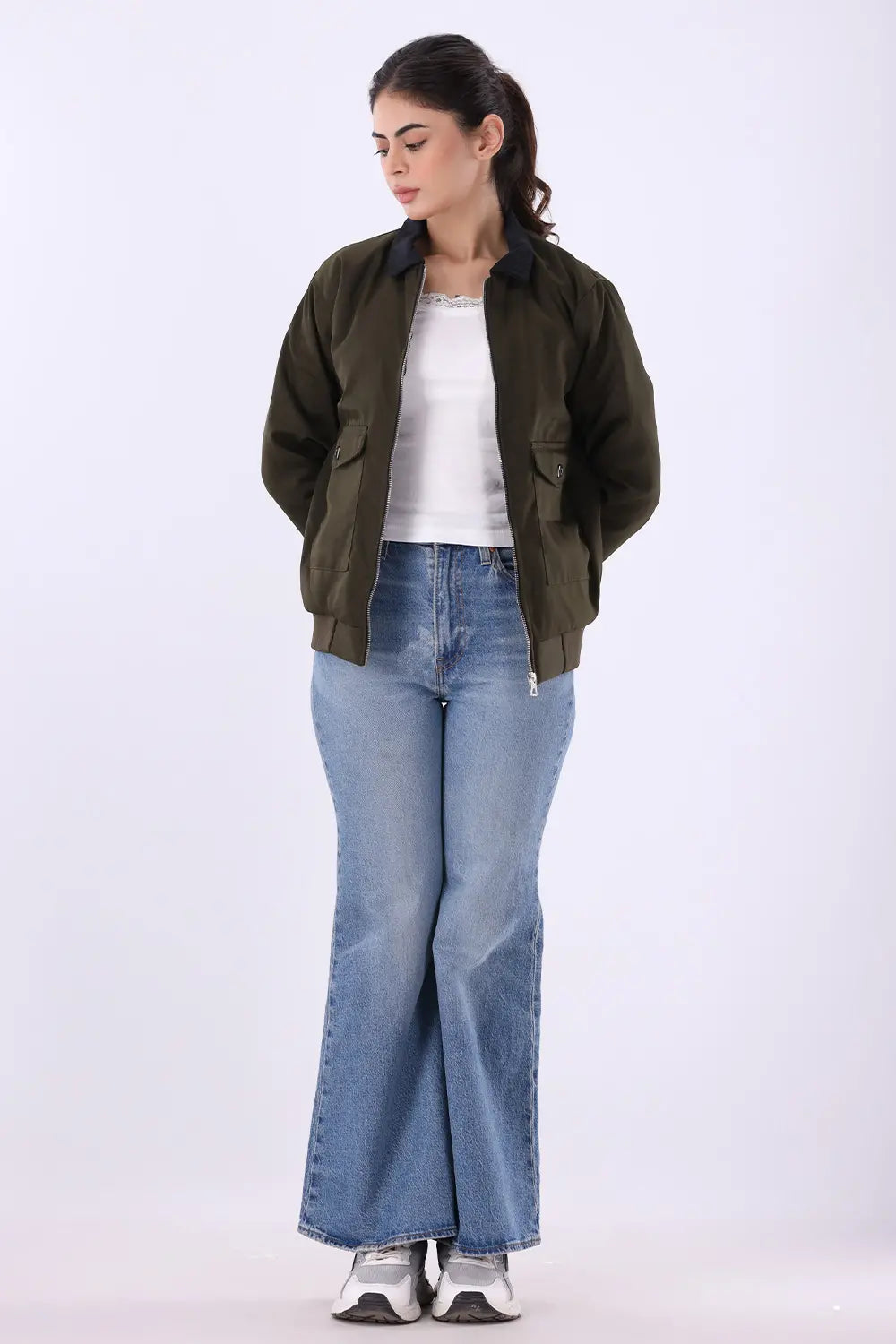 Olive Jacket with Corduroy Collar - W