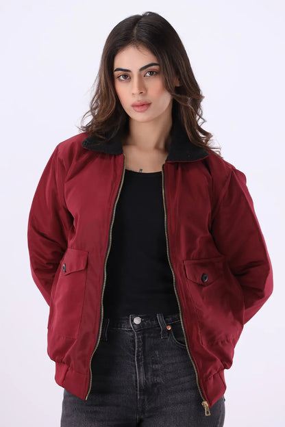 Maroon Sherpa Collar Jacket - W