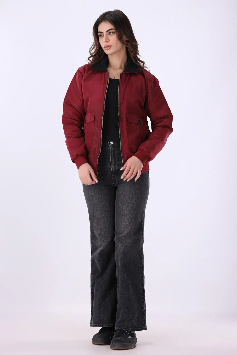 Maroon Sherpa Collar Jacket - W