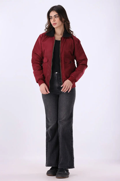Maroon Sherpa Collar Jacket - W