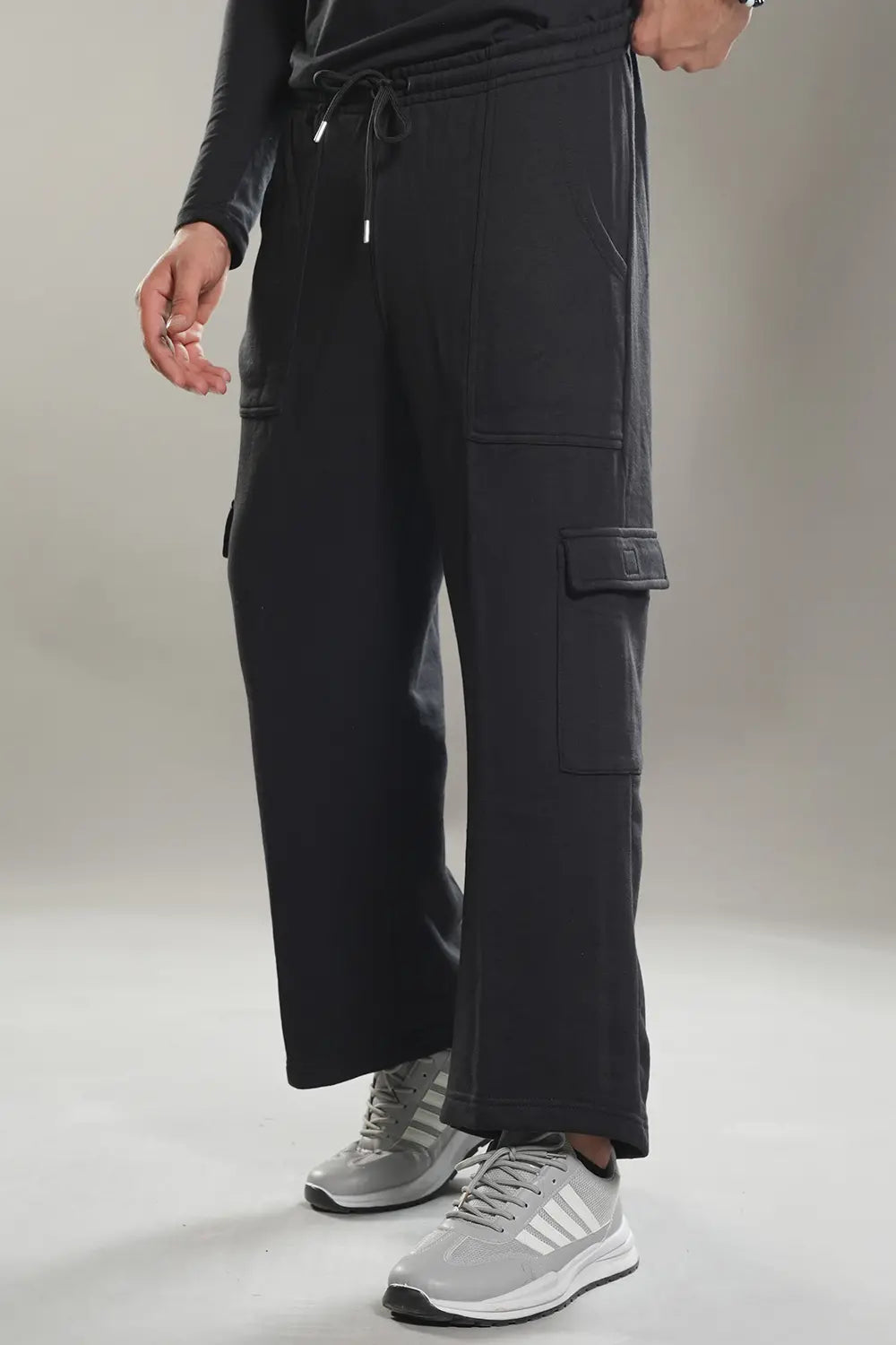 Black Wide Legged Cargo Trousers