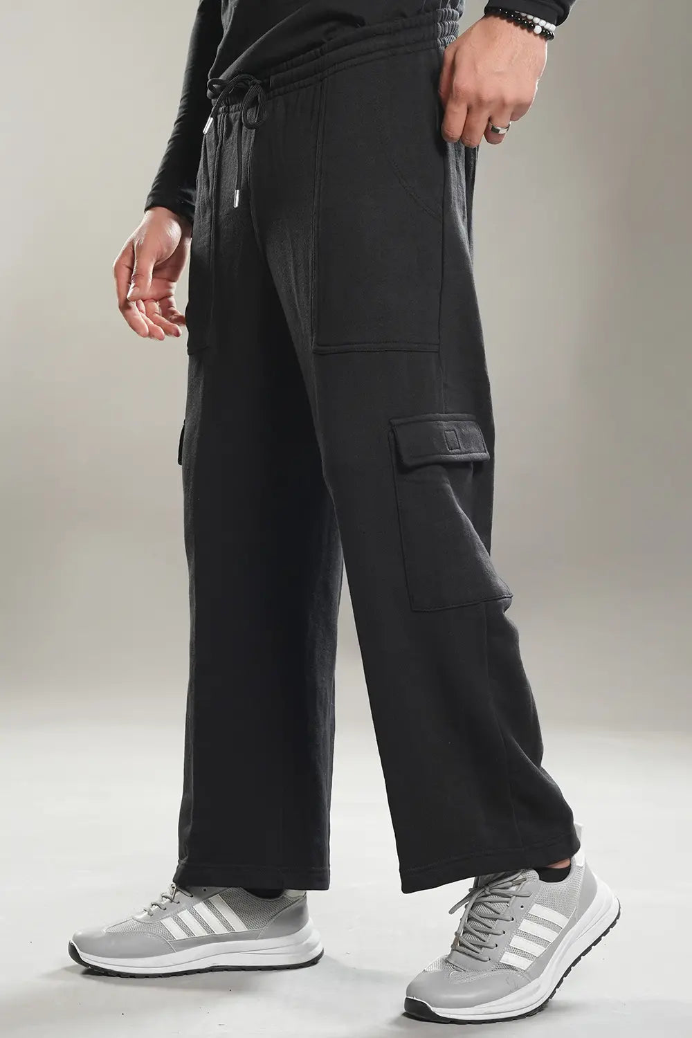 Black Wide Legged Cargo Trousers