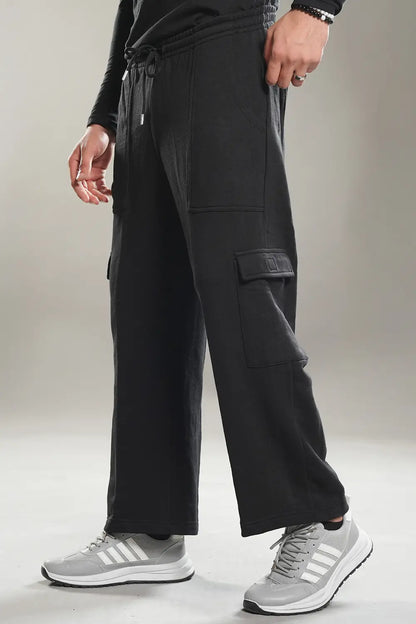 Black Wide Legged Cargo Trousers