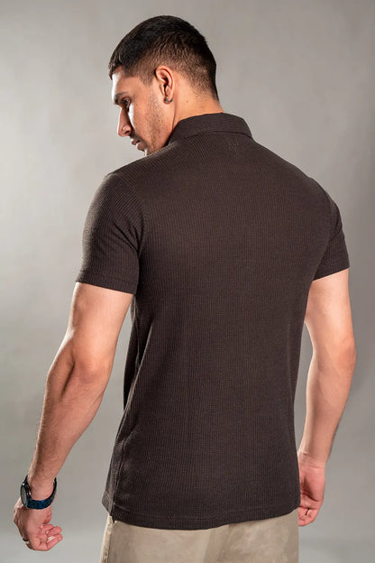 Brown Knitted Button Up Shirt