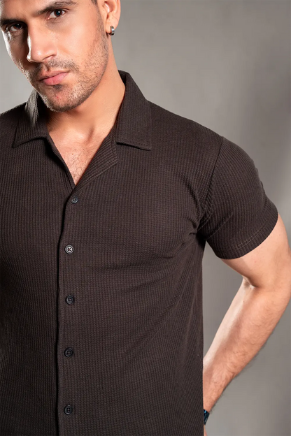 Brown Knitted Button Up Shirt