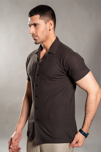 Brown Knitted Button Up Shirt