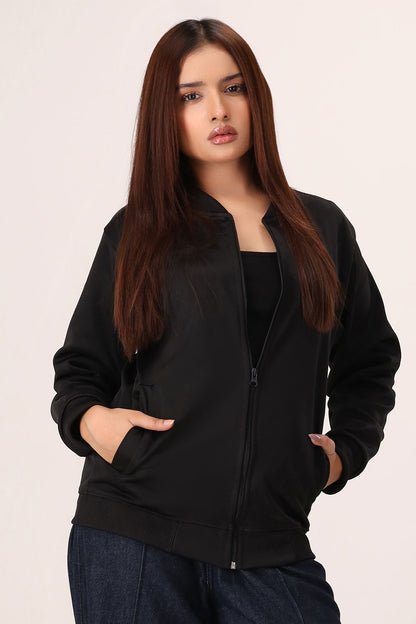 Black Poly Fleece Jacket - W