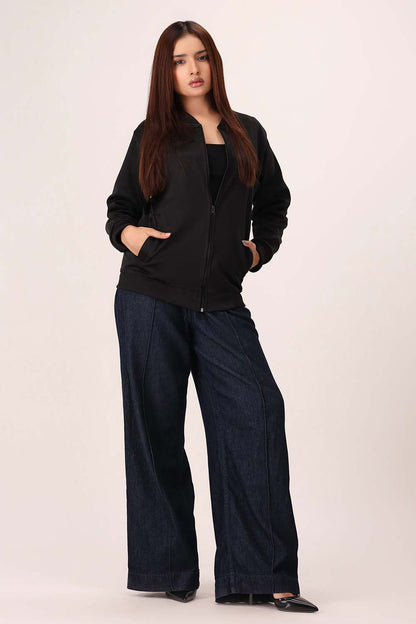 Black Poly Fleece Jacket - W