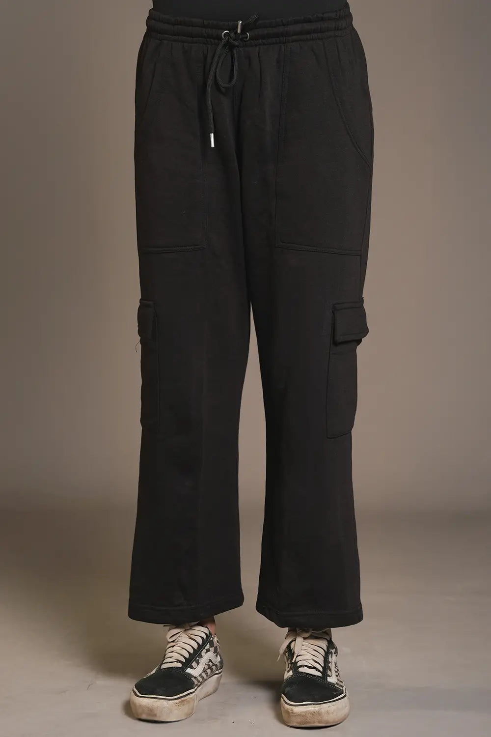 Black Wide Legged Cargo Trousers - W