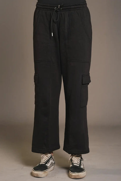 Black Wide Legged Cargo Trousers - W