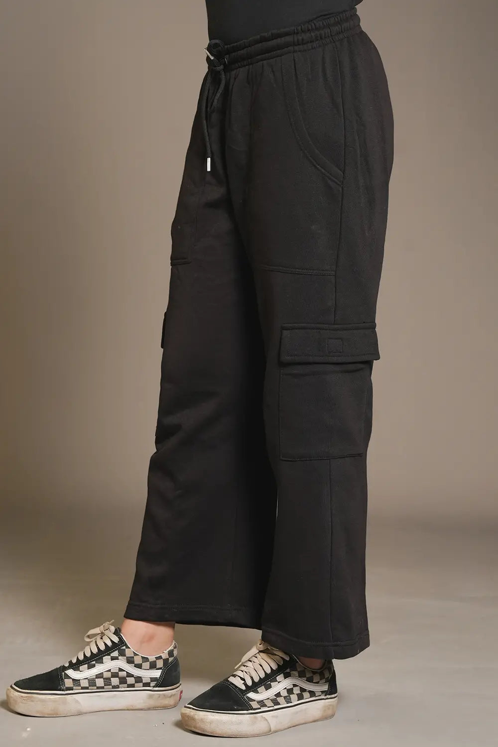 Black Wide Legged Cargo Trousers - W