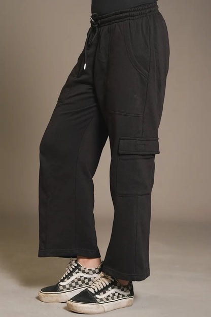 Black Wide Legged Cargo Trousers - W