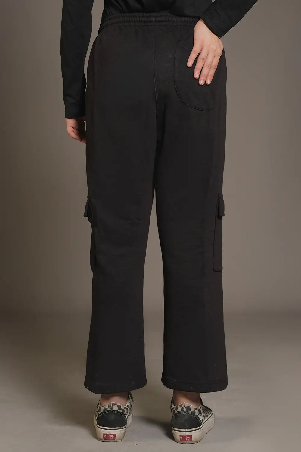 Black Wide Legged Cargo Trousers - W