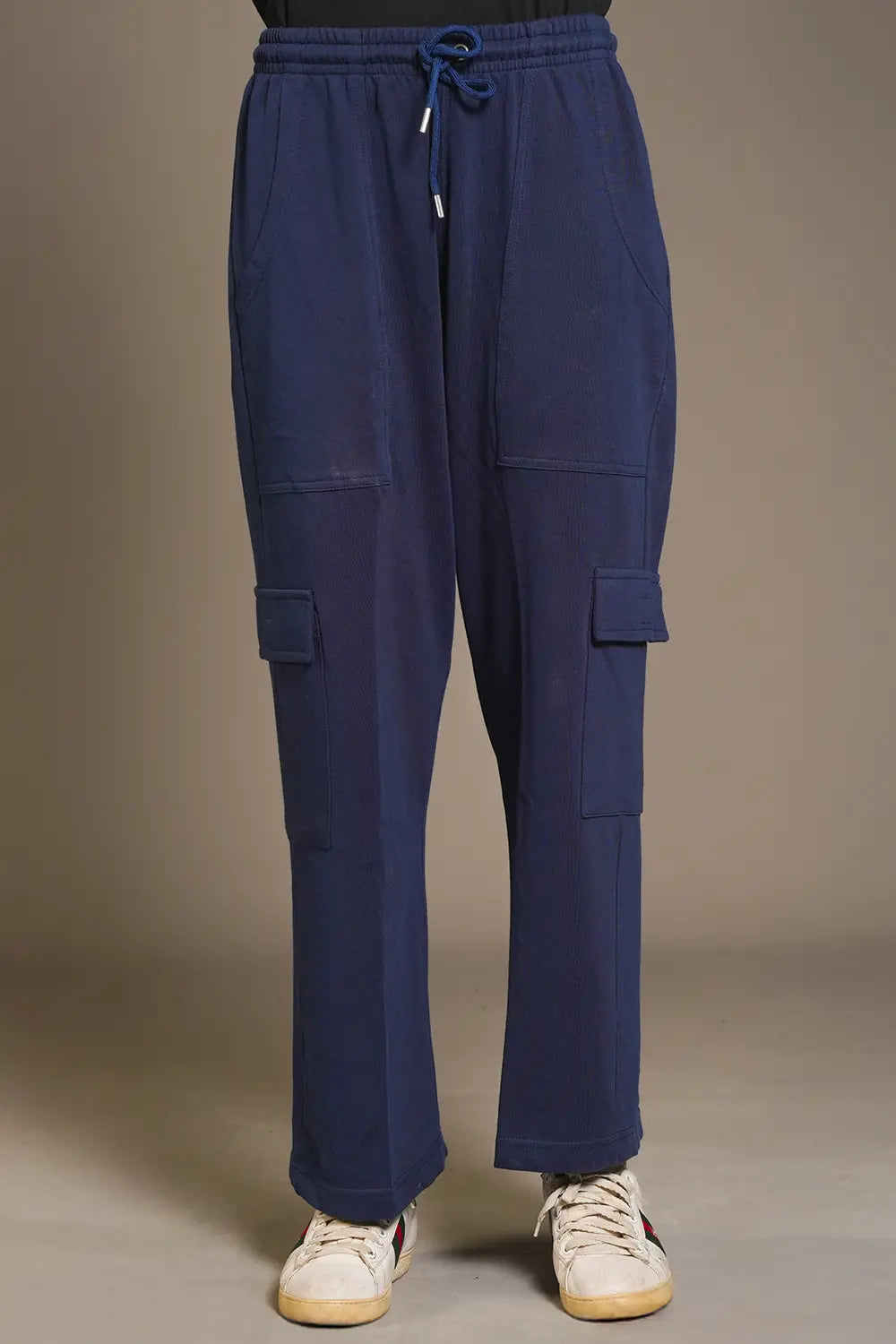 Blue Wide Legged Cargo Trousers - W