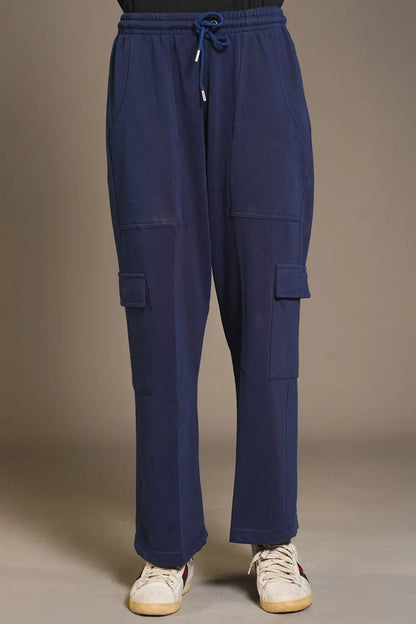 Blue Wide Legged Cargo Trousers - W