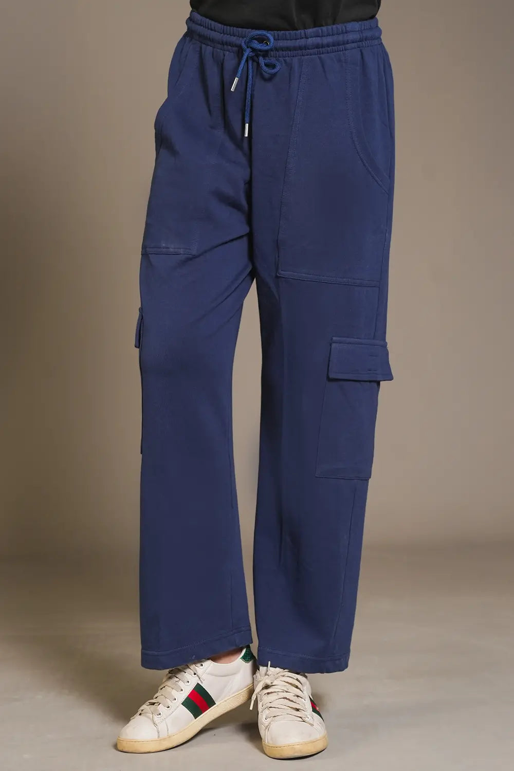 Blue Wide Legged Cargo Trousers - W