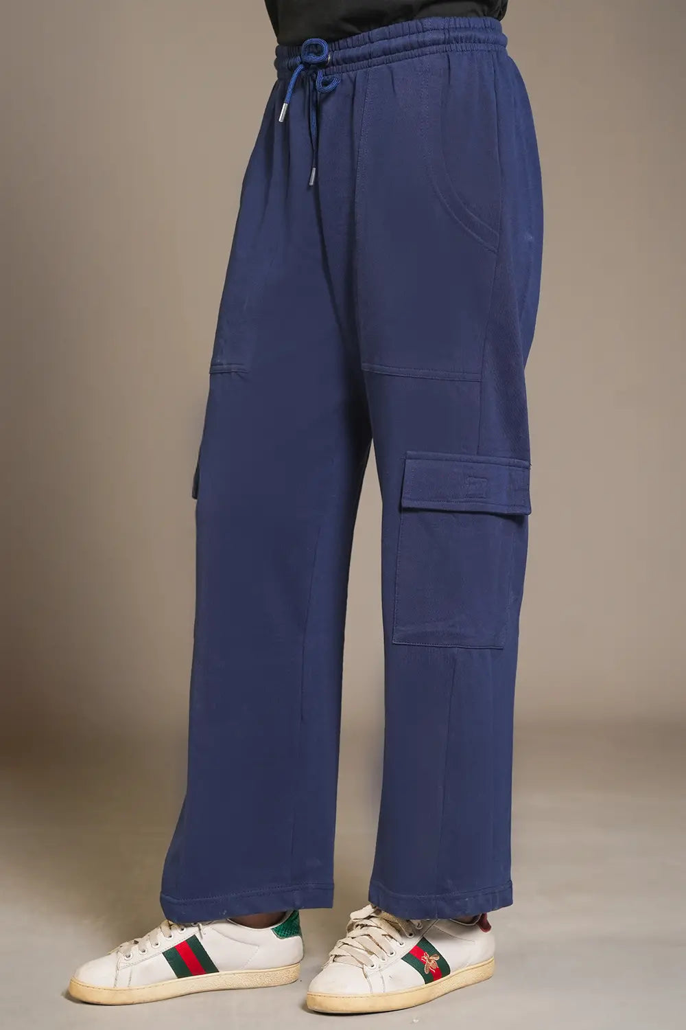 Blue Wide Legged Cargo Trousers - W