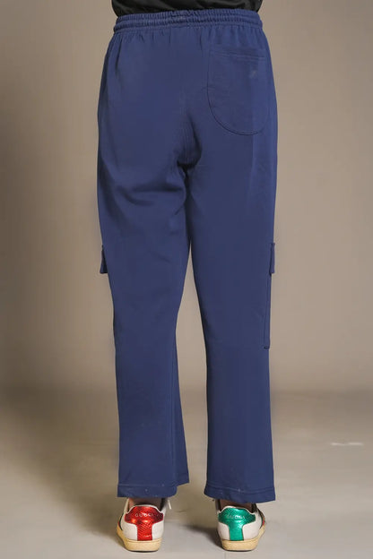 Blue Wide Legged Cargo Trousers - W