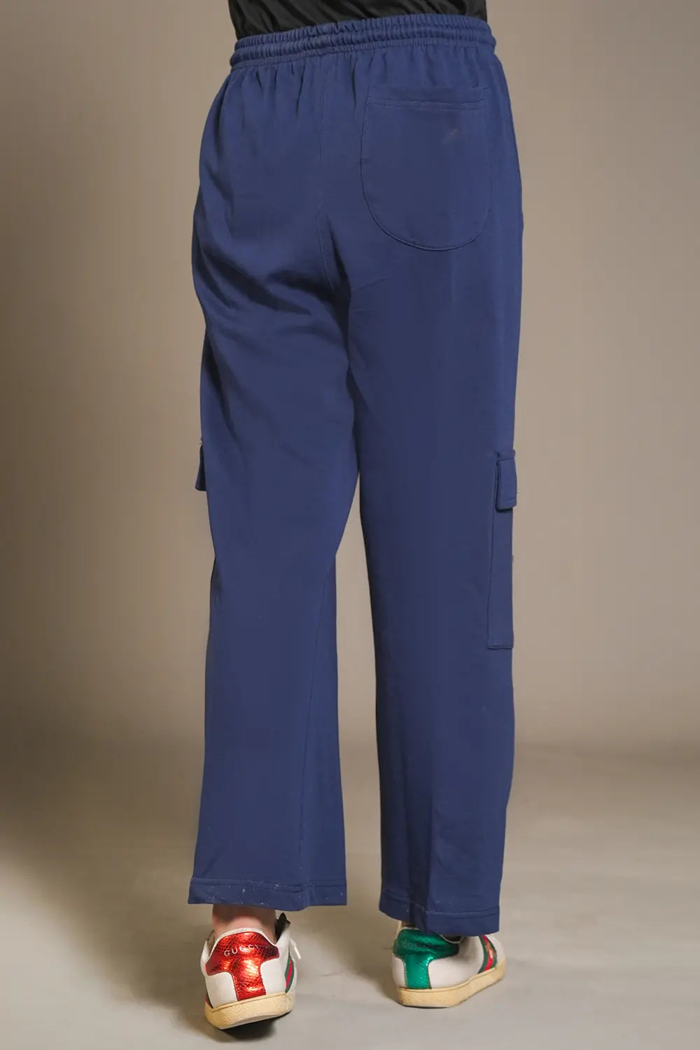 Blue Wide Legged Cargo Trousers - W