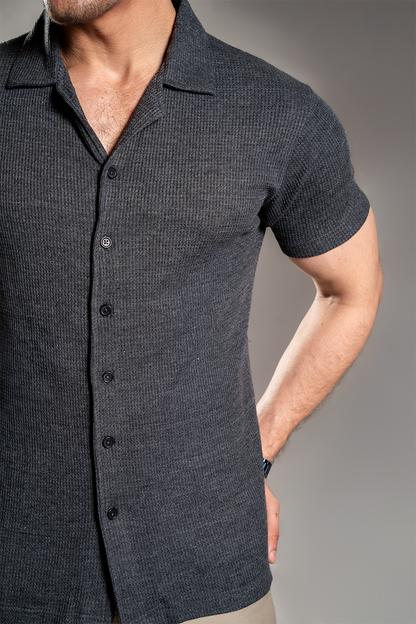 Charcoal Knitted Button Up Shirt