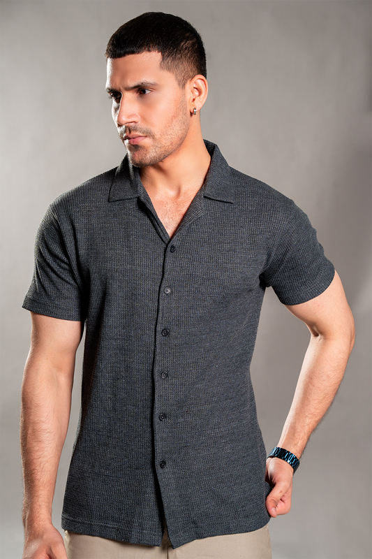 Charcoal Knitted Button Up Shirt