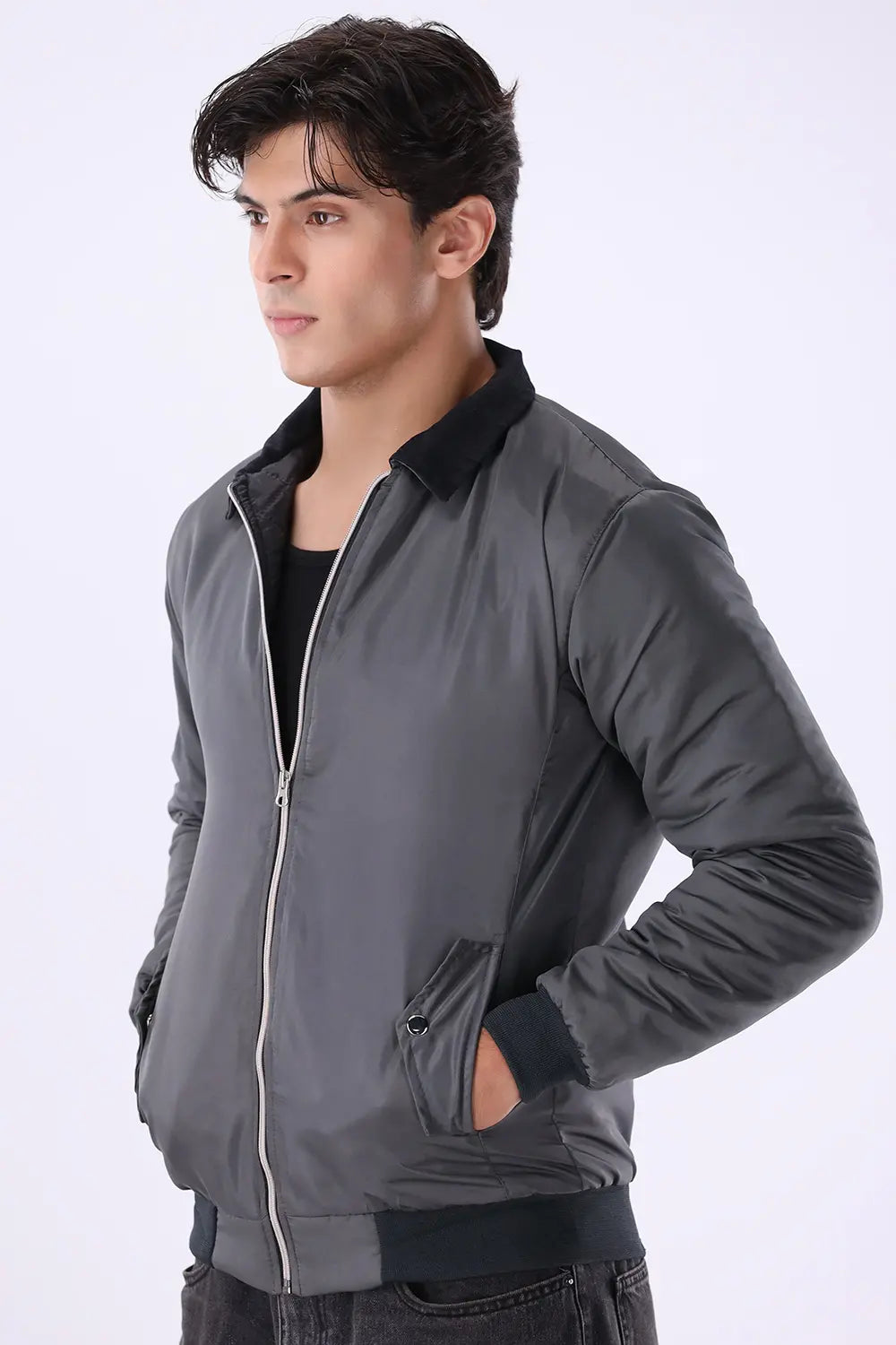 Charcoal Jacket with Corduroy Collar