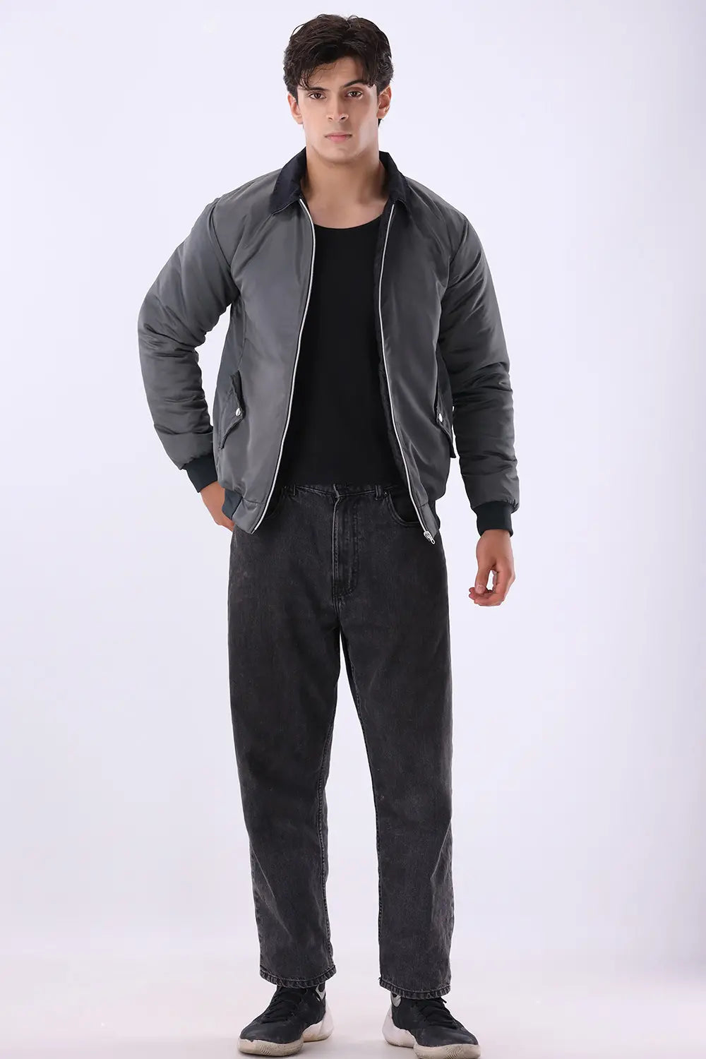 Charcoal Jacket with Corduroy Collar