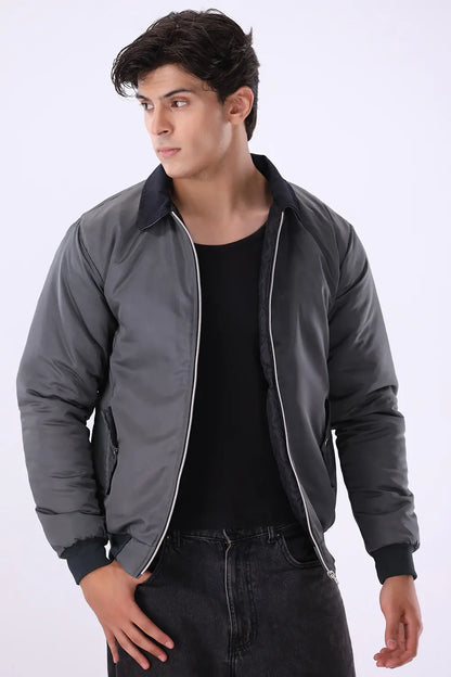 Charcoal Jacket with Corduroy Collar