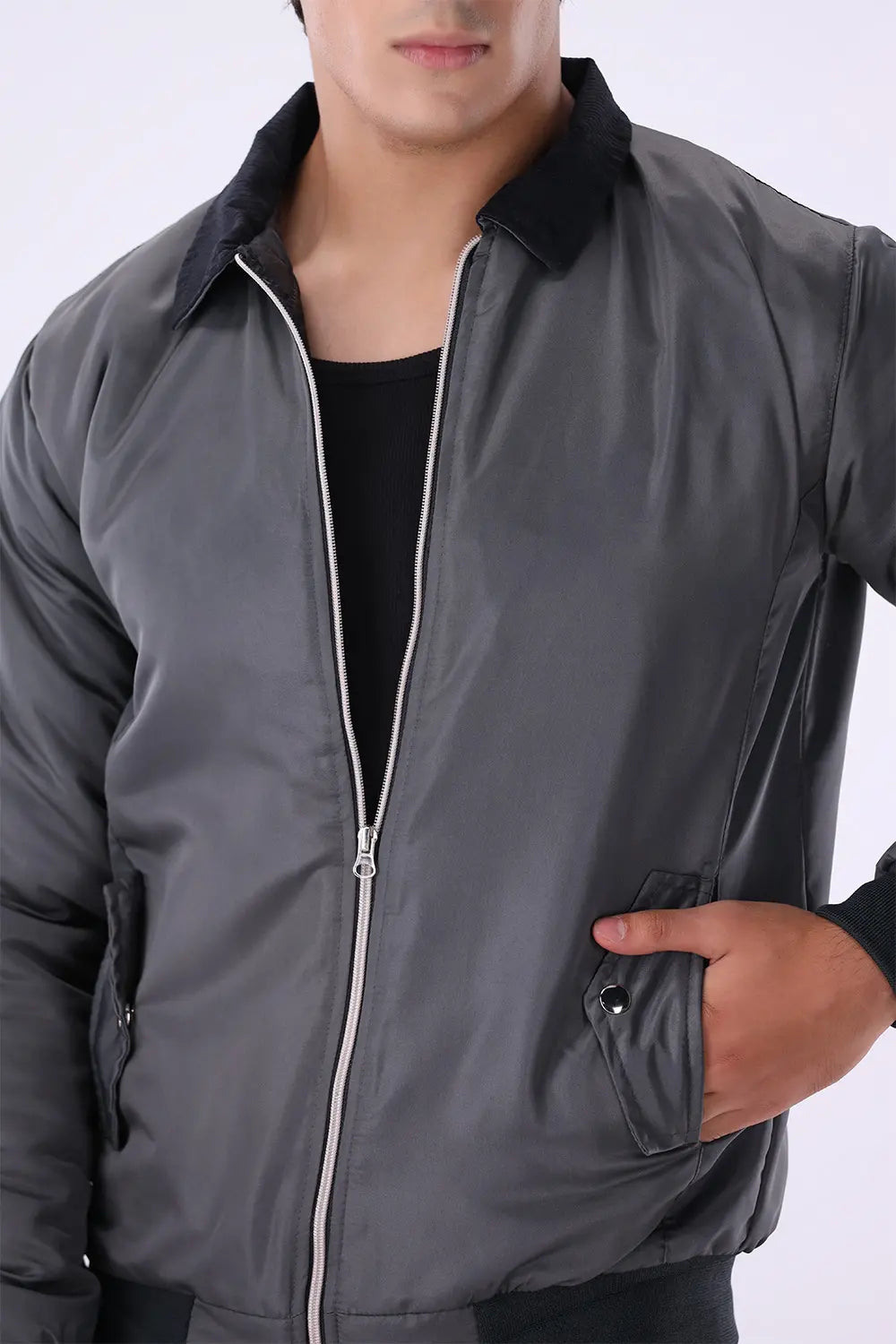 Charcoal Jacket with Corduroy Collar