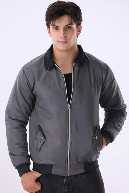 Charcoal Jacket with Corduroy Collar