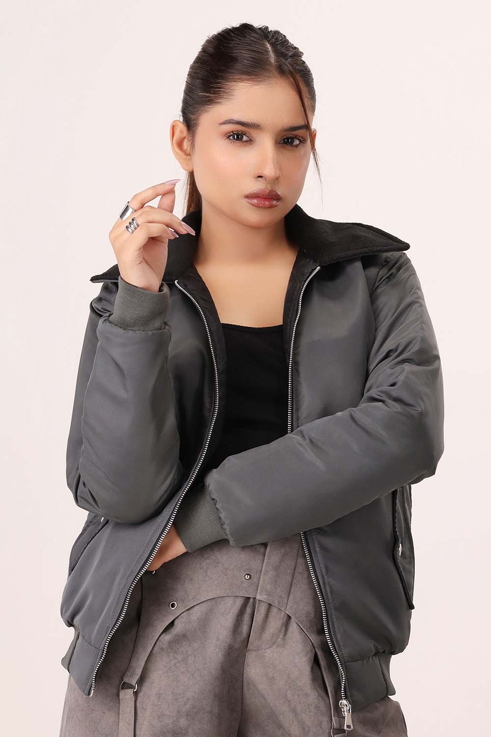 Charcoal Aviator Jacket - W