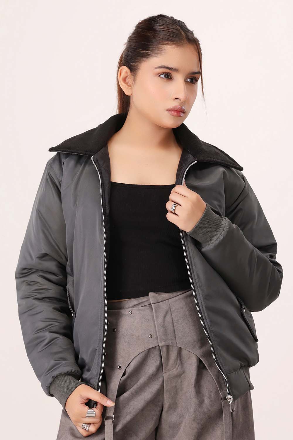Charcoal Aviator Jacket - W