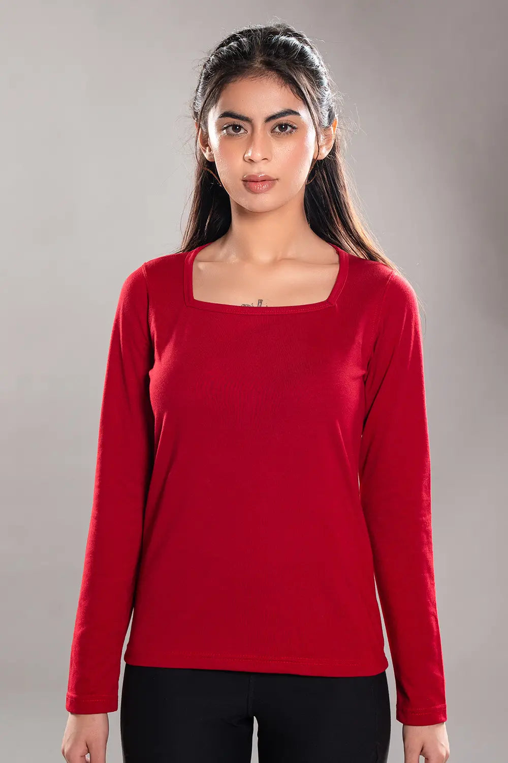 Dark Red Square Neck