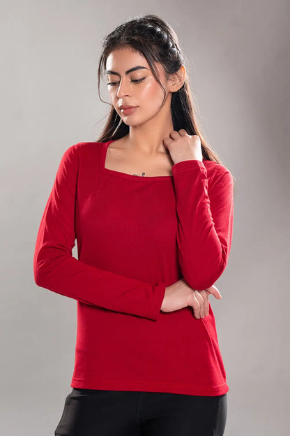 Dark Red Square Neck