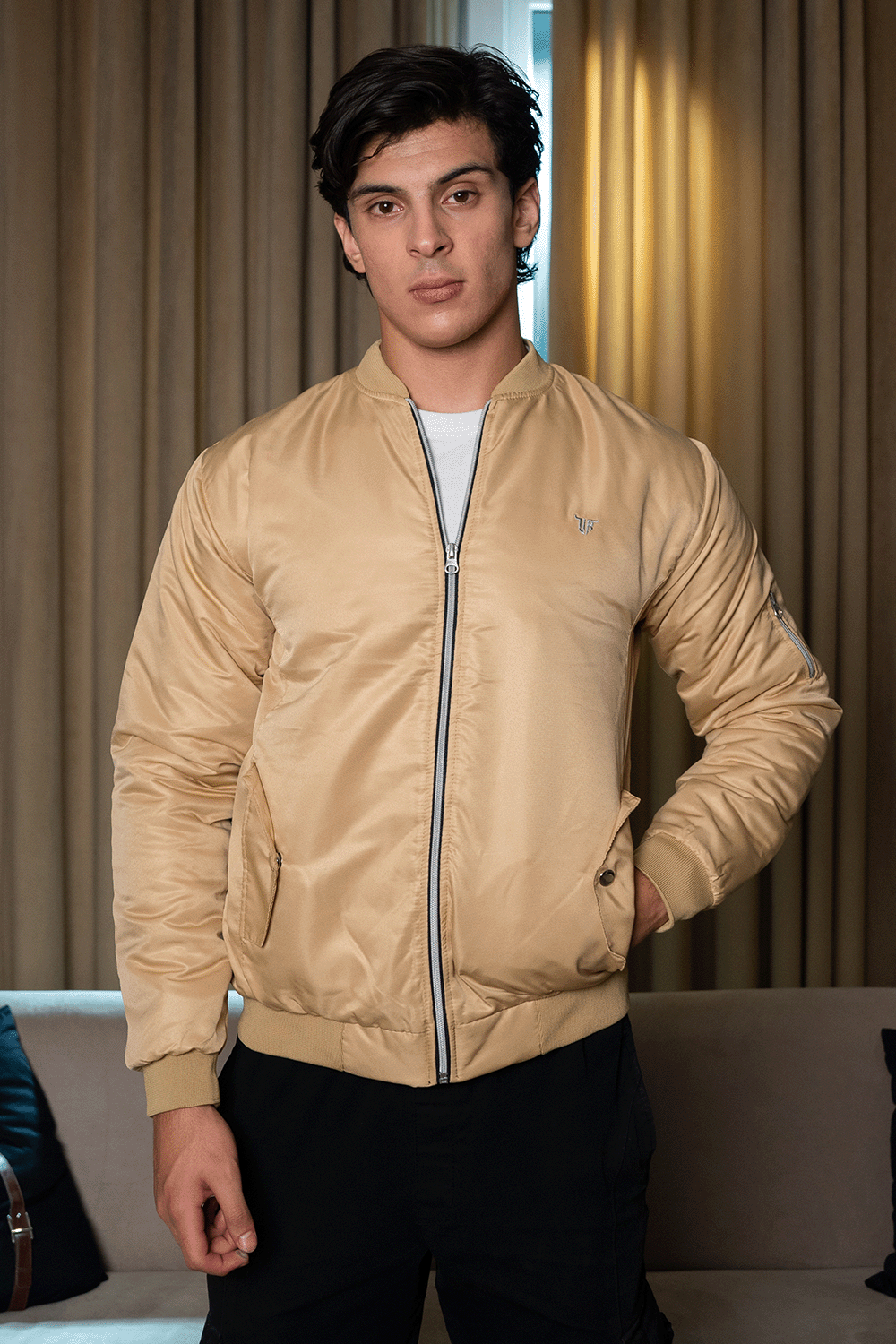 Beige Bomber Jacket