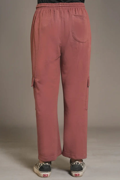 Dark Peach Wide Legged Cargo Trousers - W