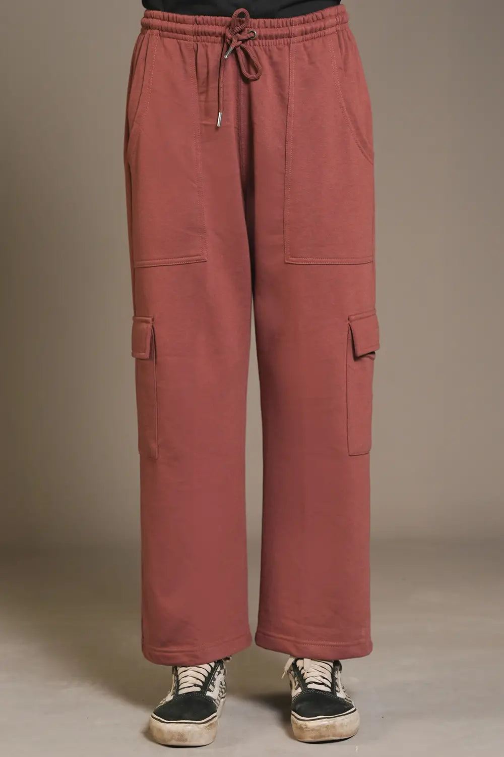 Dark Peach Wide Legged Cargo Trousers - W