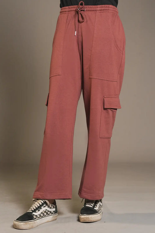 Dark Peach Wide Legged Cargo Trousers - W