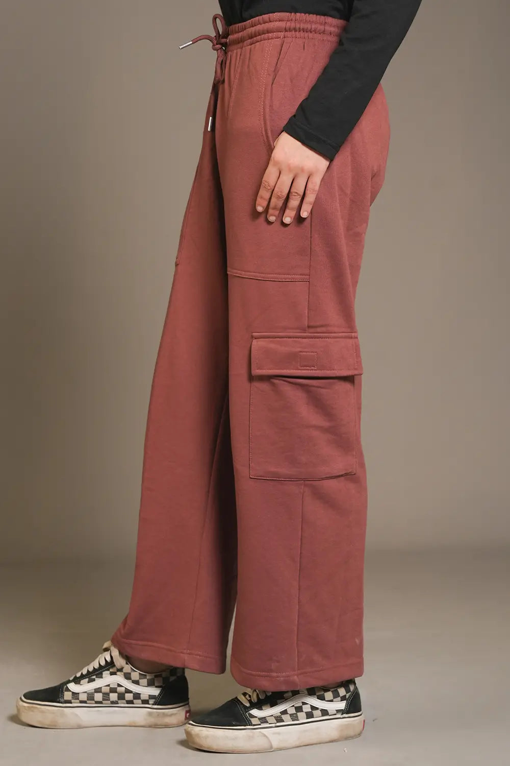 Dark Peach Wide Legged Cargo Trousers - W