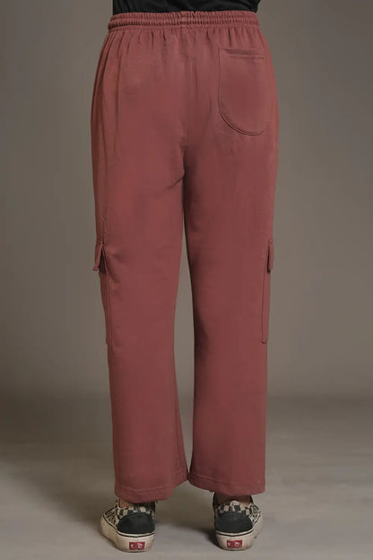 Dark Peach Wide Legged Cargo Trousers - W