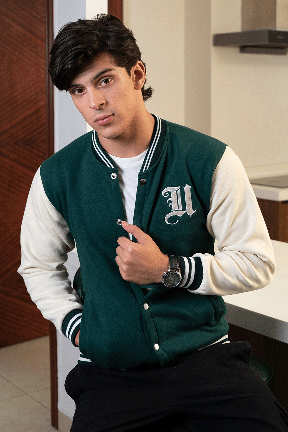 Green and Cream Varsity Jacket