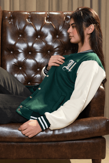 Green and Cream Varsity Jacket - W
